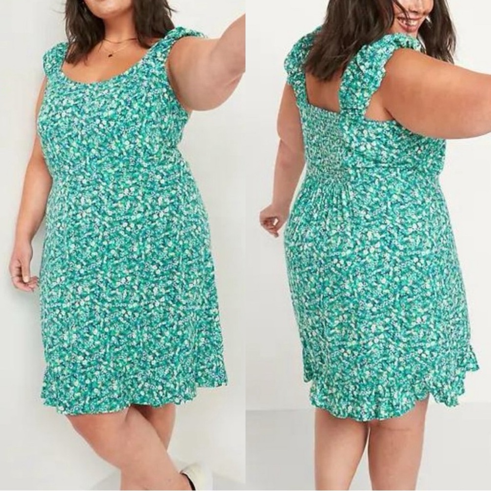 Old Navy Green Floral Milkmaid Mini Dress 2X Cottagecore Boho Ren Faire Prairie